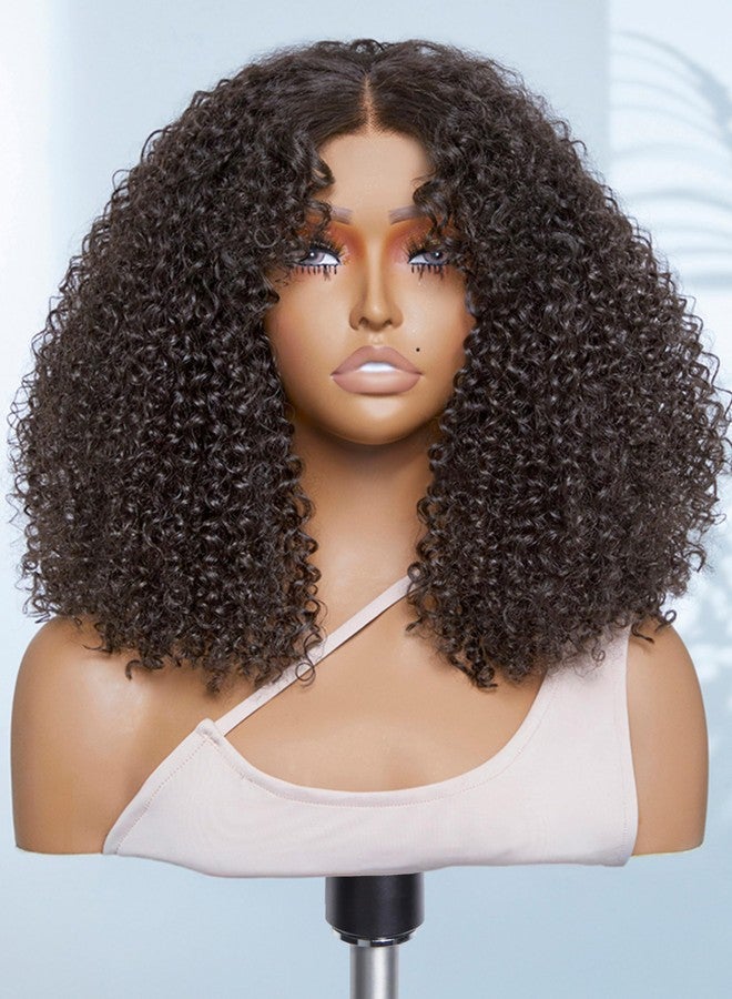 LUVME 16 Inch Curtain Bangs Jerry Curly Glueless Wigs Human Hair Pre Plucked Pre Cut Y-Shape HD Lace Front Wigs Human Hair - Image 1